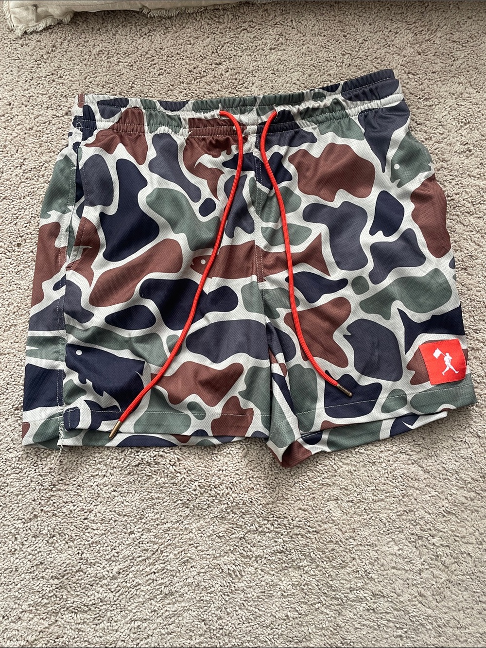 Men's Camouflage Athletic Shorts with Red Drawcord